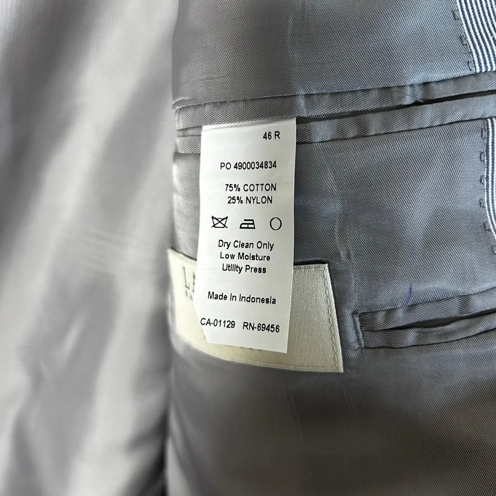 Lauren Ralph Lauren Mens 46R Trim Fit Micro Pinstripe Suit Gray White 36x32